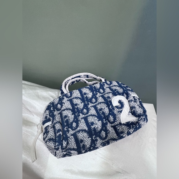 Auth💙 DIOR BLUE LOGO TERRY CLOTH BAG - Picture 5 of 13